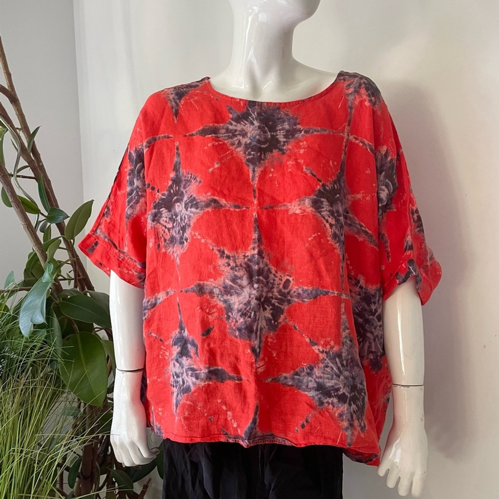 Viola Borghi Italian linen Tie-Dye Red and Black Top blouse medium - Picture 2 of 8